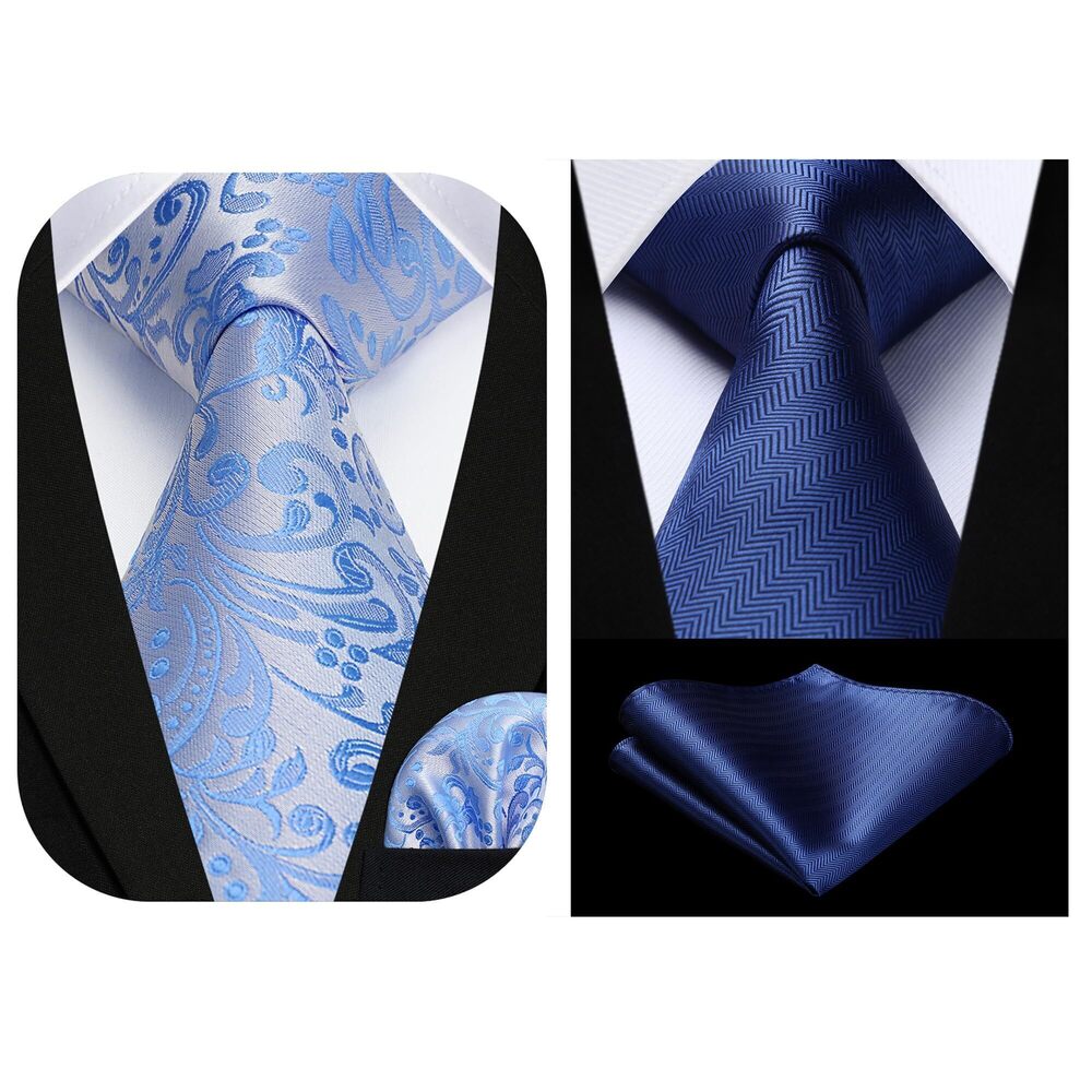 8335 Blue Ties Classic Floral Ties Handkerchief Woven Satin Necktie Pocket
